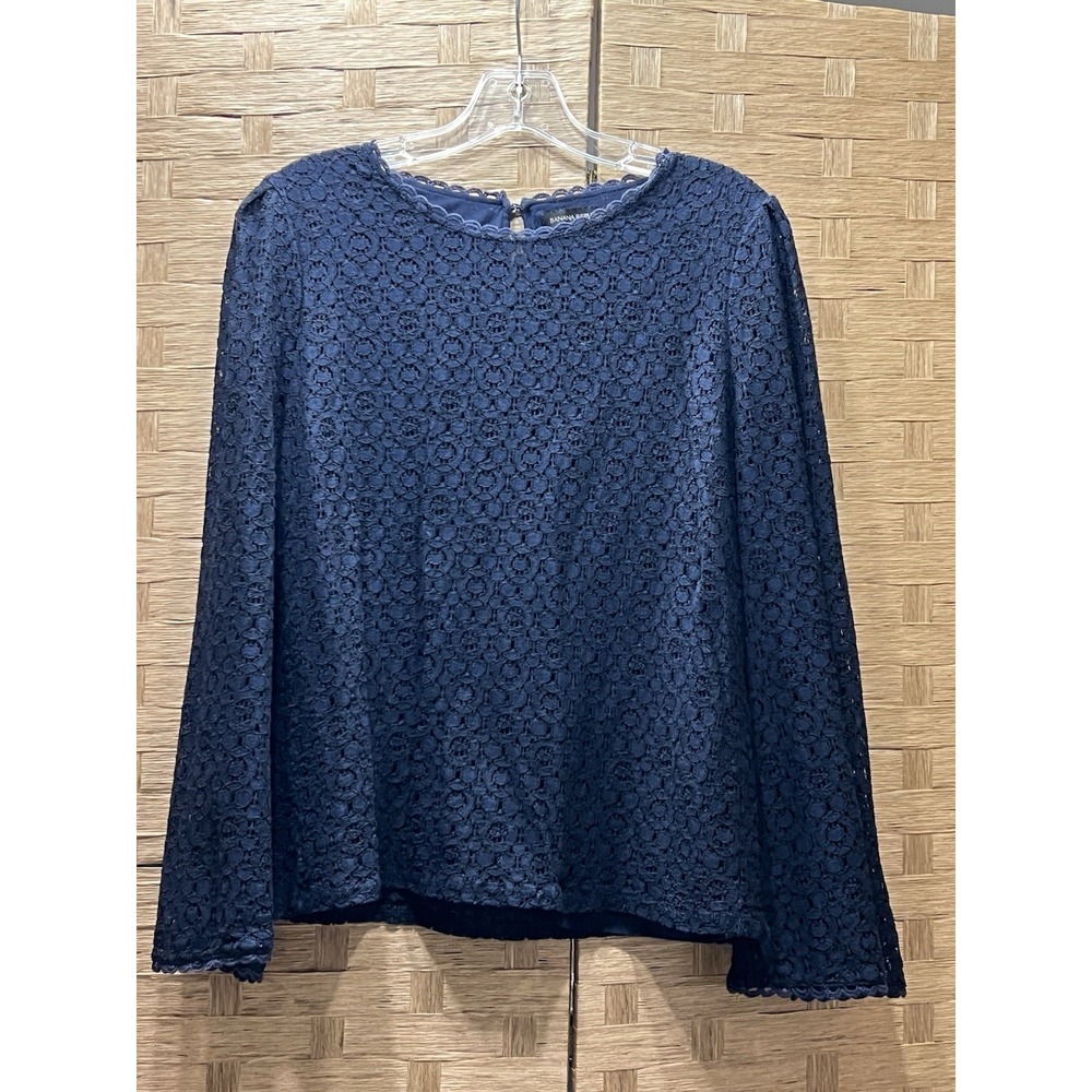 Banana Republic Women's‎ Navy Blue Lace Blouse Top Bell Sleeves Sz S Excellent